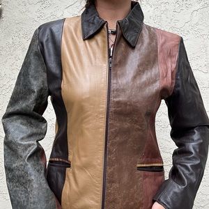 Y2k Leather Moto Jacket, Neutral, Made in Italy, Boho, Hippie, Penny Lane